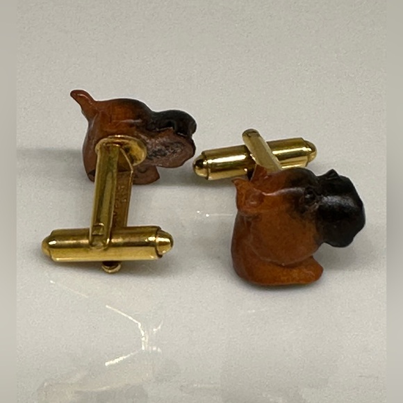 TRUE VINTAGE Gold & Hand Carved Boxer Dog Cufflinks